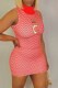Red Sexy Casual Print Patchwork Turtleneck Sleeveless Dress