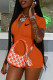 Orange Fashion Casual Print Zipper Rompers