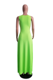 Fluorescent Green Sexy Solid High Opening O Neck Irregular Dresses