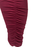 Burgundy Sexy Solid Split Joint Fold O Neck Pencil Skirt Dresses