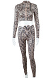 Black Fashion Street Print Patchwork O Neck Long Sleeve Two Pieces