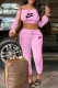 Pink Fashion Sexy Print Letter Off the Shoulder Long Sleeve Two Pieces