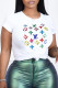 White Fashion Casual Print Letter O Neck T-Shirts