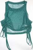 Green Sexy Print Patchwork Draw String Fold O Neck Sleeveless Two Pieces