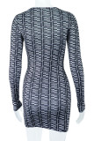Black Sexy Print Hollowed Out Patchwork O Neck Pencil Skirt Dresses