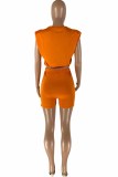 Orange Fashion Casual Solid Basic O Neck Two Pieces