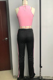 Pink Spandex Sexy Ma'am Solid Two Piece Suits Straight Sleeveless Two Pieces