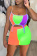 Tangerine Red Sexy Solid Patchwork Asymmetrical Spaghetti Strap Sleeveless Two Pieces