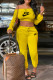 Yellow Fashion Sexy Print Letter Off the Shoulder Long Sleeve Two Pieces
