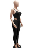 Black Sexy Solid Split Joint See-through Spaghetti Strap Sleeveless Two Pieces
