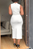 White Elegant Solid Hollowed Out Split Joint Slit O Neck Straight Dresses