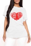 Red Fashion Casual Print Basic O Neck T-Shirts