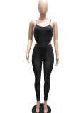 Black Sexy Solid Split Joint See-through Spaghetti Strap Sleeveless Two Pieces