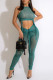 Green Sexy Print Patchwork Draw String Fold O Neck Sleeveless Two Pieces