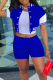 Blue Casual Solid Patchwork Short Sleeve Two Pieces