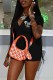 Black Fashion Casual Letter Print Basic Zipper Collar Skinny Romper