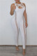 White Fashion Sexy Solid Hollowed Out Patchwork See-through V Neck Skinny Jumpsuits