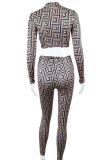 Black Fashion Street Print Patchwork O Neck Long Sleeve Two Pieces