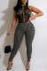 Black Fashion Sexy Print Patchwork See-through Half A Turtleneck Skinny Jumpsuits