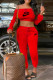 Red Fashion Sexy Print Letter Off the Shoulder Long Sleeve Two Pieces