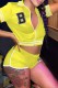 Yellow Fashion Casual Letter Embroidery Patchwork Zipper Collar Short Sleeve Two Pieces