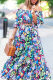 Blue Casual Print Patchwork Off the Shoulder Half Sleeve Two Pieces