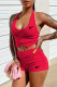 Red Fashion Sexy Solid Patchwork U Neck Sleeveless Two Pieces