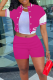 Rose Red Casual Solid Patchwork Short Sleeve Two Pieces
