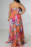 Colour Sexy Print Patchwork Strapless Sleeveless Two Pieces