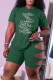 Ink Green Fashion Casual Print Letter O Neck Short Sleeve Two Pieces