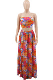 Colour Sexy Print Patchwork Strapless Sleeveless Two Pieces
