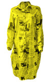 Yellow Fashion Printed Blending Knee Length Dress