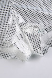 Silver Fashion Casual Solid Patchwork Straight High Waist Straight Solid Color Bottoms