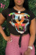 Black Fashion Casual Print Asymmetrical O Neck T-Shirts