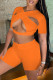 Orange Fashion Sexy Solid Hollowed Out Patchwork V Neck Short Sleeve Two Pieces