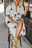White Fashion Printed Blending Knee Length Dress