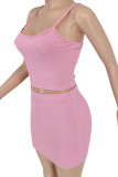 Red Sexy Solid Patchwork Spaghetti Strap Sleeveless Two Pieces