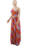 Colour Sexy Print Patchwork Strapless Sleeveless Two Pieces