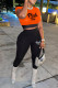 Orange Fashion Casual Letter Print Patchwork O Neck Short Sleeve Two Pieces