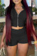 Black Fashion Casual Solid Basic Zipper Collar Short Sleeve Two Pieces