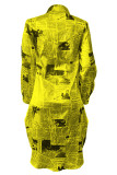 Yellow Fashion Printed Blending Knee Length Dress