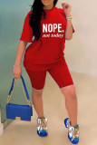 Blue Fashion Casual Letter Print Basic O Neck Short Sleeve Two Pieces