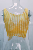 Pink Sexy Street Solid Hollowed Out Patchwork Asymmetrical V Neck Tops