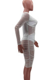 White Sexy Solid Patchwork See-through Zipper V Neck Skinny Rompers