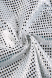 Silver Fashion Casual Solid Patchwork Straight High Waist Straight Solid Color Bottoms
