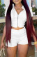 White Fashion Casual Solid Basic Zipper Collar Short Sleeve Two Pieces