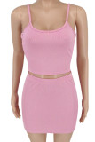 Red Sexy Solid Patchwork Spaghetti Strap Sleeveless Two Pieces