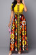 Yellow Fashion Casual Print Basic O Neck Short Sleeve Dress