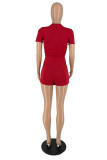 Red Fashion Casual Solid Patchwork O Neck Short Sleeve Two Pieces