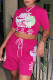 Rose Red Fashion Casual Print Patchwork O Neck Short Sleeve Two Pieces